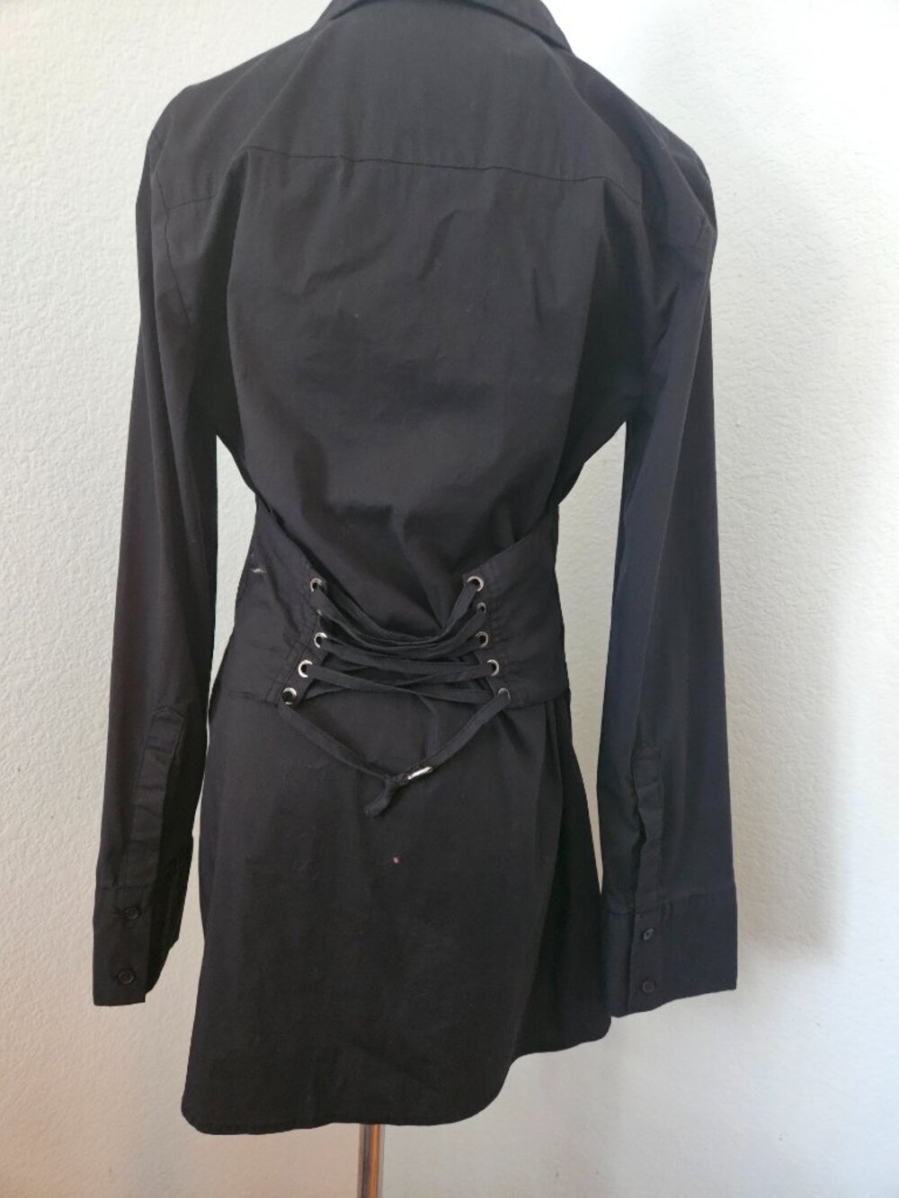 Corset back black button down shirt